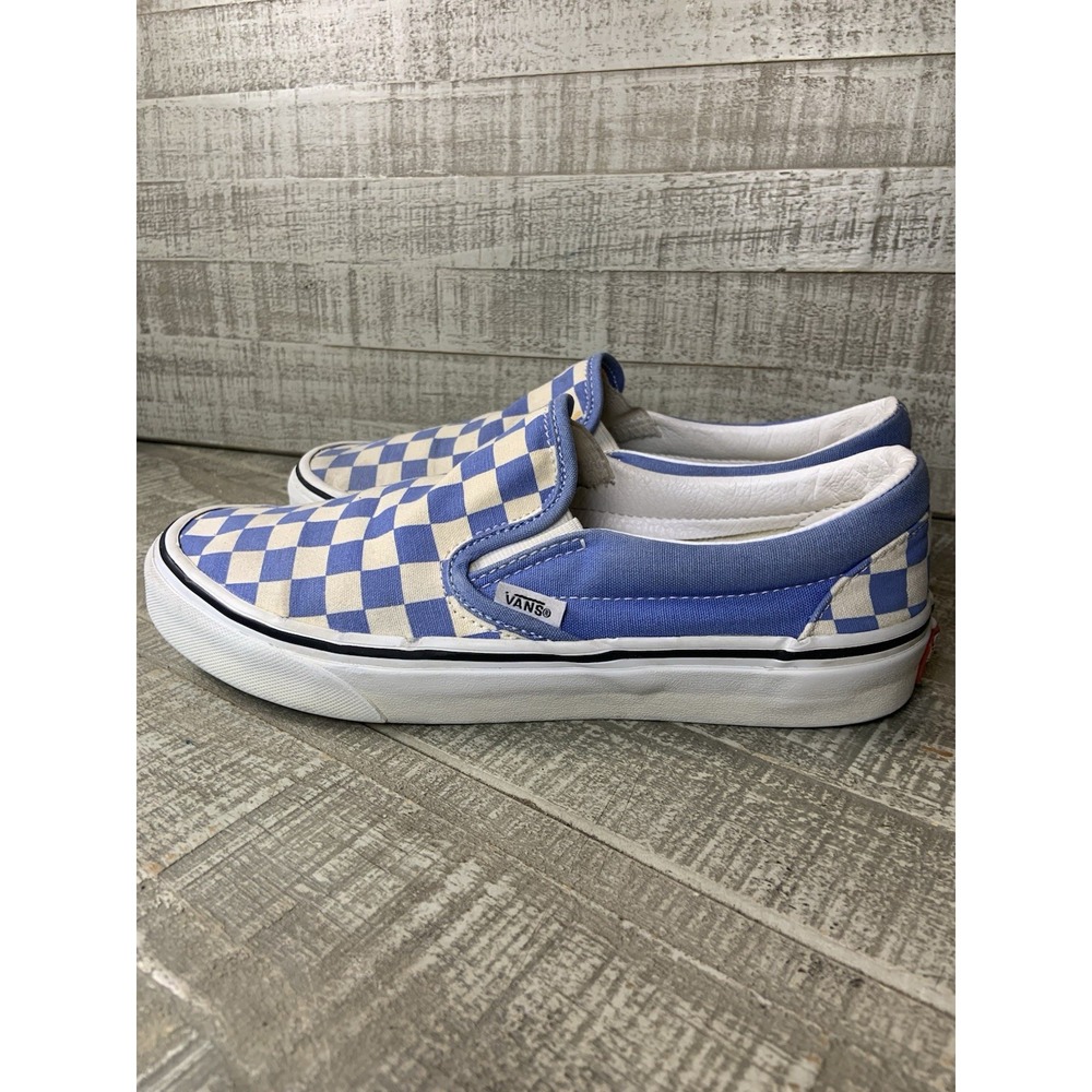 Vans Classic Slip-On Light Blue White Checkerboard Men 6.5 Women 8 Skate Shoes